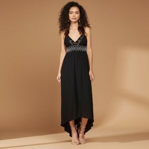 ASTR The Label Black Crochet Lace Maxi Dress | Embroidered Waist | Size Small